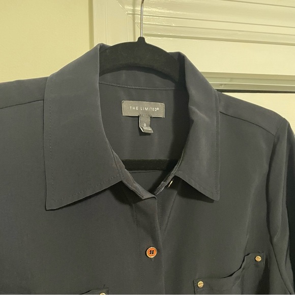 The Limited Solid Navy Button Down Rollup Sleeve Dress Size 8 - Picture 3 of 11